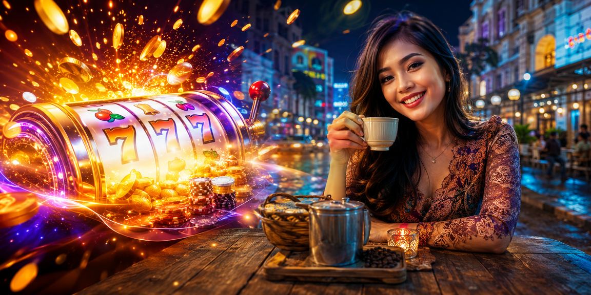 Slot Kopi Vietnam Ilustrasi permainan slot kopi Vietnam yang penuh warna