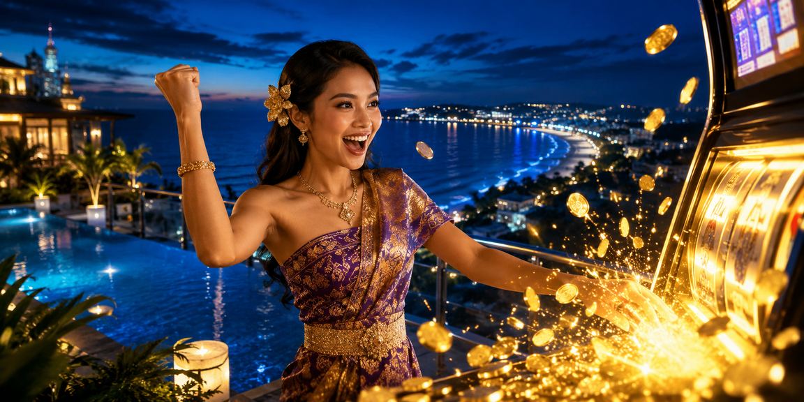 Pemain menikmati permainan slot digital bertema pantai yang cerah dan berwarna-warni