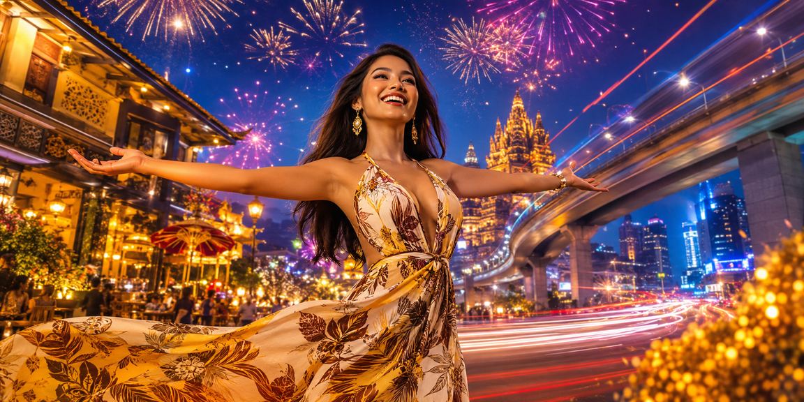 Suasana pasar malam Vietnam yang ramai dengan latar taruhan olahraga digital