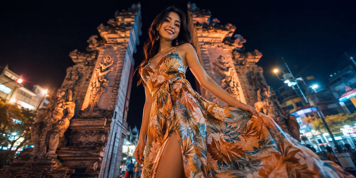 Tampilan neon lotere dengan cahaya berwarna-warni di suasana malam yang meriah